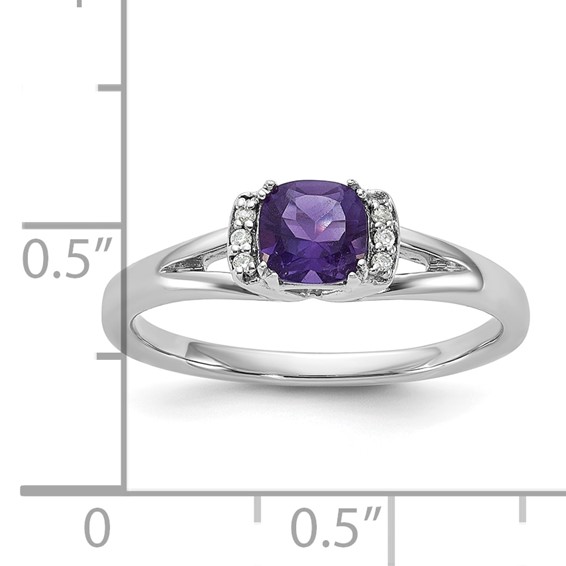 14K White Gold Polished Diamond and Amethyst Fashion Ring