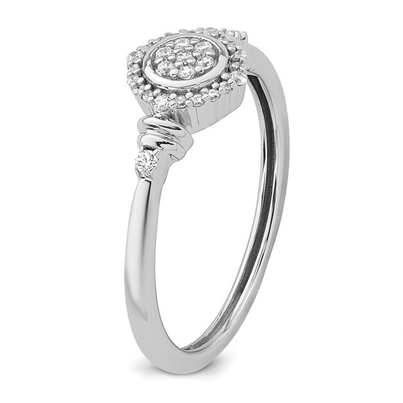 14k White Gold Complete Diamond Round Cluster Halo Engagement Ring