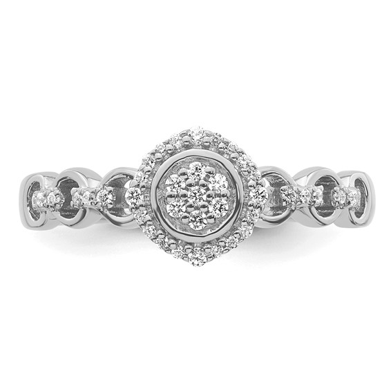 14k White Gold Complete Diamond Round Cluster Halo Engagement Ring