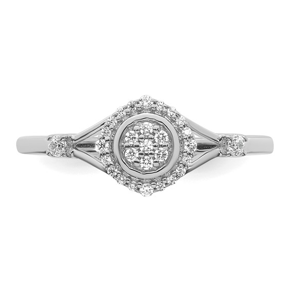 14k White Gold Complete Diamond Round Cluster Halo Engagement Ring