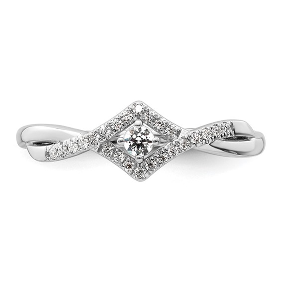 14k White Gold Complete Diamond CrissCross Promise Ring