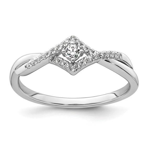 14k White Gold Complete Diamond CrissCross Promise Ring