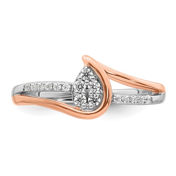 14k Two-tone Complete Diamond Cluster Teardrop Engagement Ring