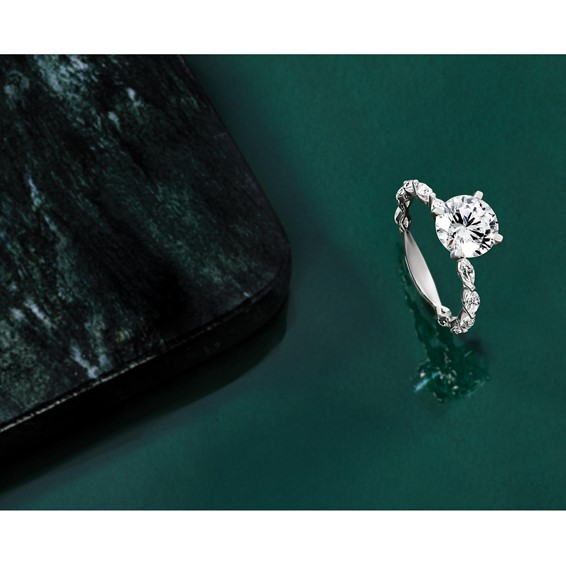 True Origin 14K White Gold 5/8 carat Lab Grown Diamond VS+ F+ Semi-Mount Round Engagement Ring