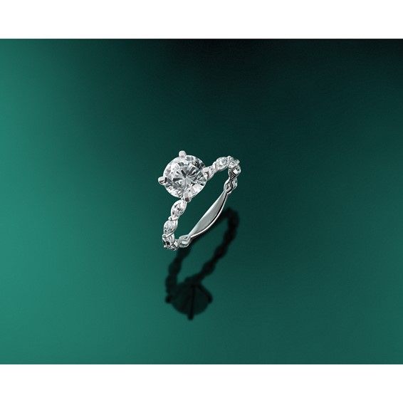 True Origin 14K White Gold 5/8 carat Lab Grown Diamond VS+ F+ Semi-Mount Round Engagement Ring