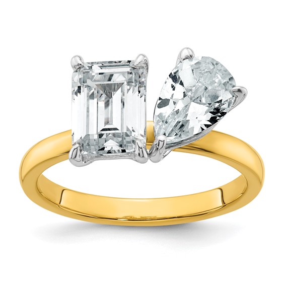True Origin 14K Yellow Gold 2 7/8 carat Lab Grown Diamond VS+ F+ Complete Pear and Emerald Two Stone Ring