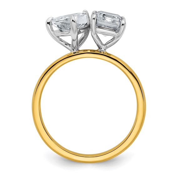 True Origin 14K Yellow Gold 2 7/8 carat Lab Grown Diamond VS+ F+ Complete Pear and Emerald Two Stone Ring