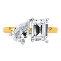 True Origin 14K Yellow Gold 2.88 Carat Lab Grown Diamond VS+ F+ Complete Pear and Emerald Two Stone Ring view 4