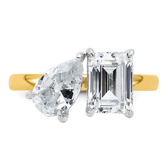 True Origin 14K Yellow Gold 2 7/8 carat Lab Grown Diamond VS+ F+ Complete Pear and Emerald Two Stone Ring