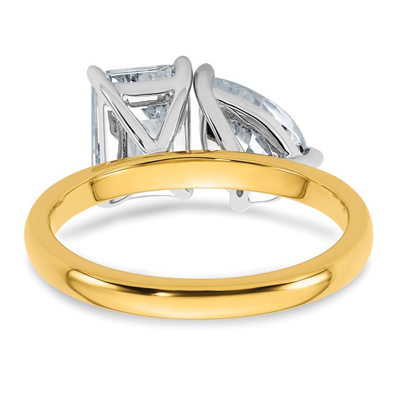 True Origin 14K Yellow Gold 2 7/8 carat Lab Grown Diamond VS+ F+ Complete Pear and Emerald Two Stone Ring