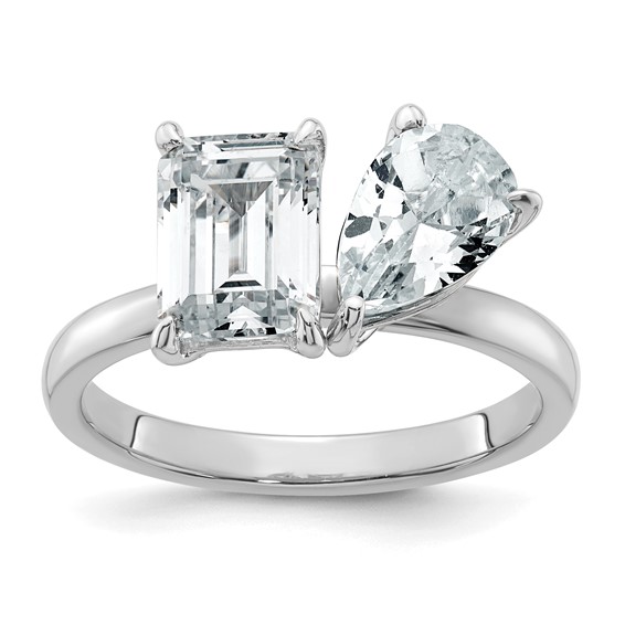 True Origin 14K White Gold 2 7/8 carat Lab Grown Diamond VS+ F+ Complete Pear and Emerald Two Stone Ring