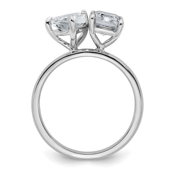 True Origin 14K White Gold 2 7/8 carat Lab Grown Diamond VS+ F+ Complete Pear and Emerald Two Stone Ring