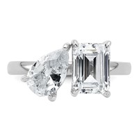 True Origin 14K White Gold 2.88 Carat Lab Grown Diamond VS+ F+ Complete Pear and Emerald Two Stone Ring view 4