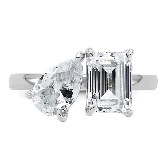 True Origin 14K White Gold 2 7/8 carat Lab Grown Diamond VS+ F+ Complete Pear and Emerald Two Stone Ring
