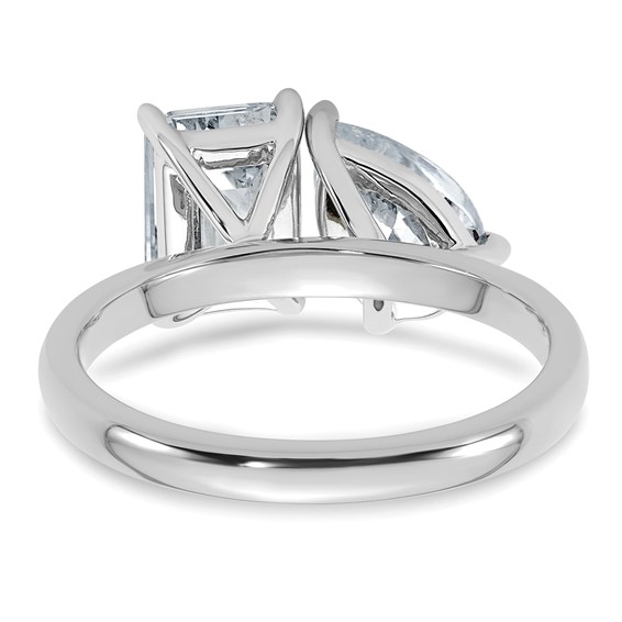 True Origin 14K White Gold 2 7/8 carat Lab Grown Diamond VS+ F+ Complete Pear and Emerald Two Stone Ring