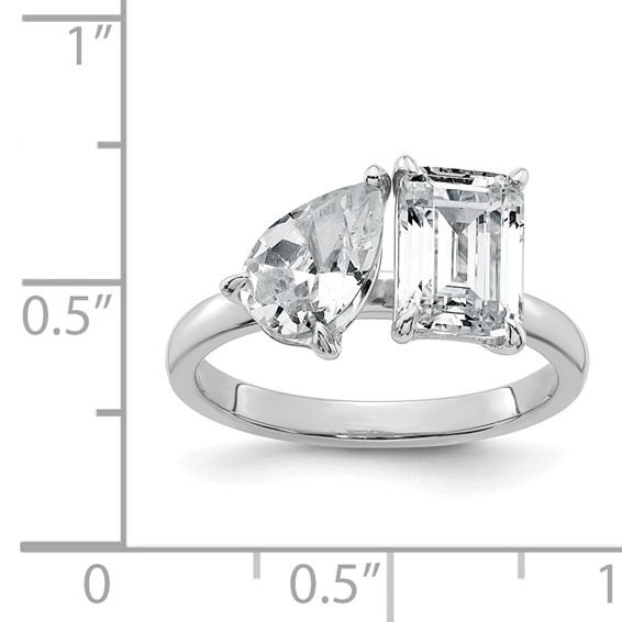 True Origin 14K White Gold 2 7/8 carat Lab Grown Diamond VS+ F+ Complete Pear and Emerald Two Stone Ring