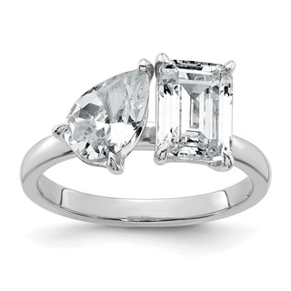 True Origin 14K White Gold 2 7/8 carat Lab Grown Diamond VS+ F+ Complete Pear and Emerald Two Stone Ring