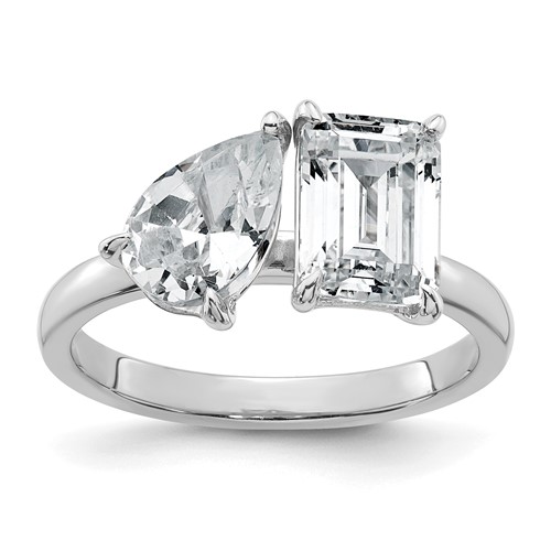True Origin 14K White Gold 2.88 Carat Lab Grown Diamond VS+ F+ Complete Pear and Emerald Two Stone Ring
