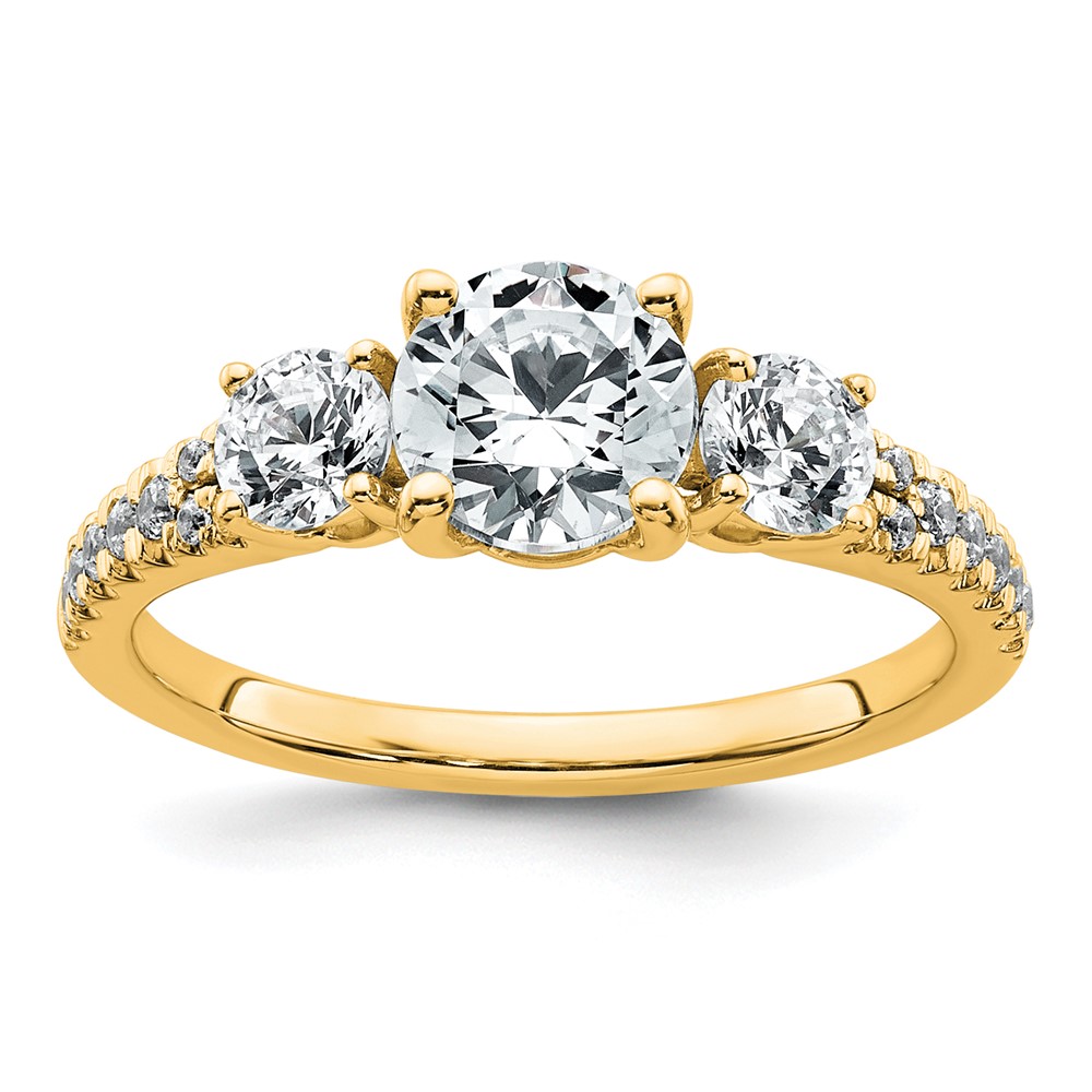 True Origin 14K Yellow Gold 0.62 Carat Lab Grown Diamond VS+ F+ 1 Carat Center Round Semi Mount Three Stone Engagement Ring