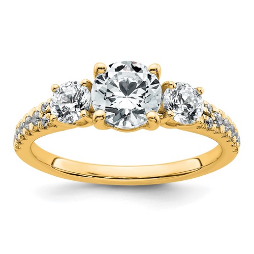 True Origin 14K Yellow Gold 0.62 Carat Lab Grown Diamond VS+ F+ 1 Carat Center Round Semi Mount Three Stone Engagement Ring