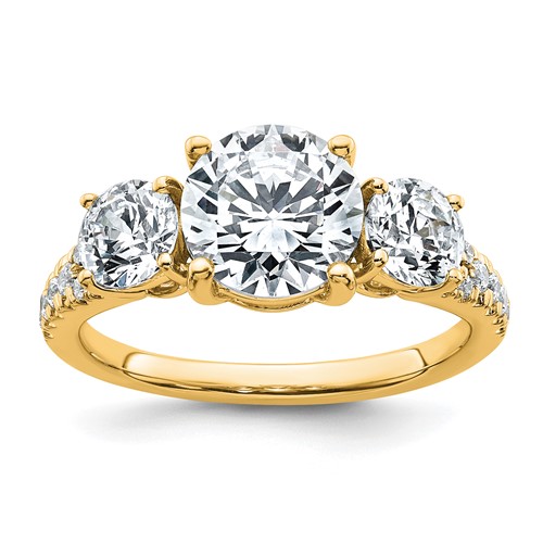 True Origin 14K Yellow Gold 3.20 Carat Certified Lab Grown Diamond VS+ F+ Round Complete Three Stone Engagement Ring