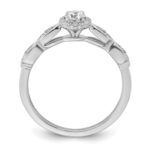 14k White Gold Polished Complete Diamond Round Halo Engagement Ring