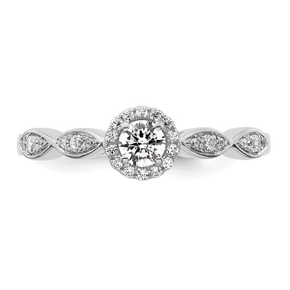 14k White Gold Polished Complete Diamond Round Halo Engagement Ring