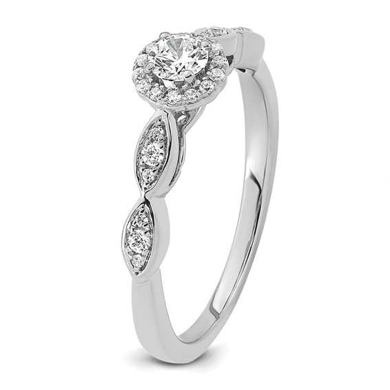 14k White Gold Polished Complete Diamond Round Halo Engagement Ring