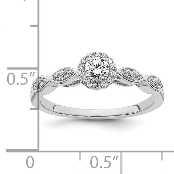 14k White Gold Polished Complete Diamond Round Halo Engagement Ring