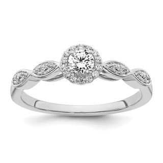 14k White Gold Polished Complete Diamond Round Halo Engagement Ring