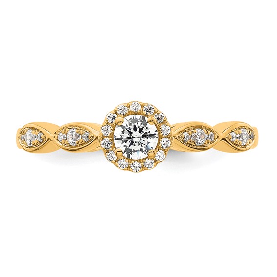 14k Polished Complete Diamond Round Halo Engagement Ring