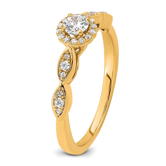 14k Polished Complete Diamond Round Halo Engagement Ring