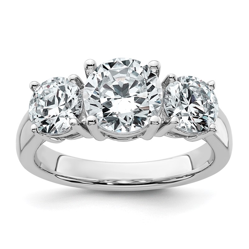 True Origin 14k White Gold 3 carat VS DEF Lab Grown Diamond Complete Three Stone Round Ring