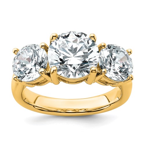 True Origin 14K Yellow Gold 5 Carat Lab Grown Diamond VS+ F+ Complete Round Three Stone Ring