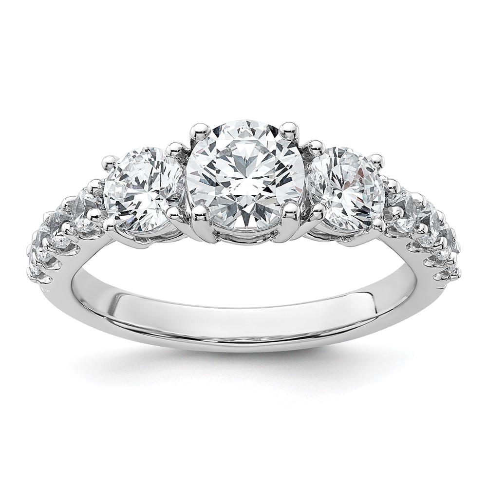 True Origin 14K White Gold 2 Carat Lab Grown Diamond VS+ F+ Complete Round Three Stone Ring