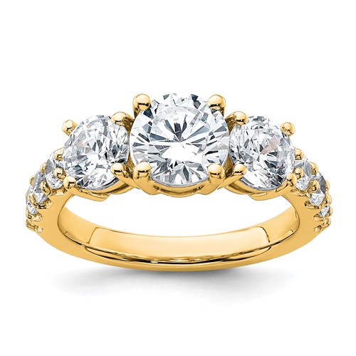 True Origin 14K Yellow Gold 3 Carat Lab Grown Diamond VS+ F+ Complete Round Three Stone Ring
