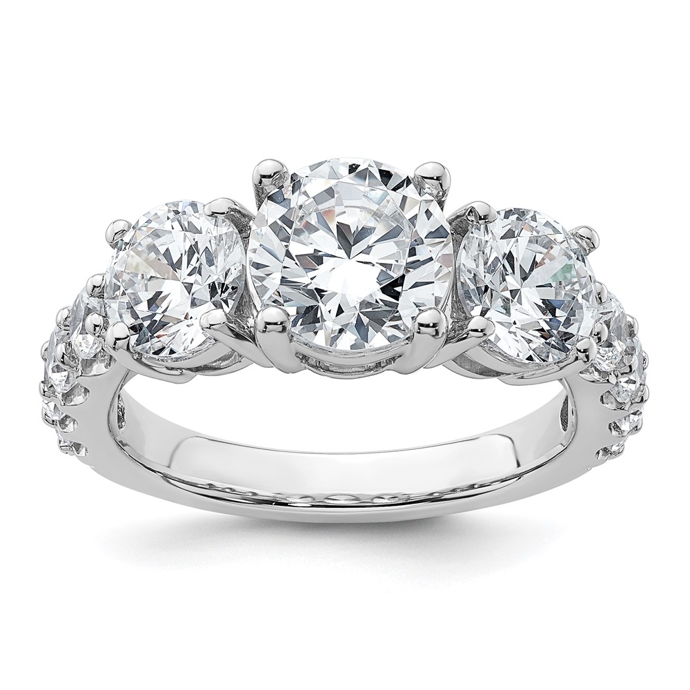 True Origin 14K White Gold 4 Carat Lab Grown Diamond VS+ F+ Complete Round Three Stone Ring