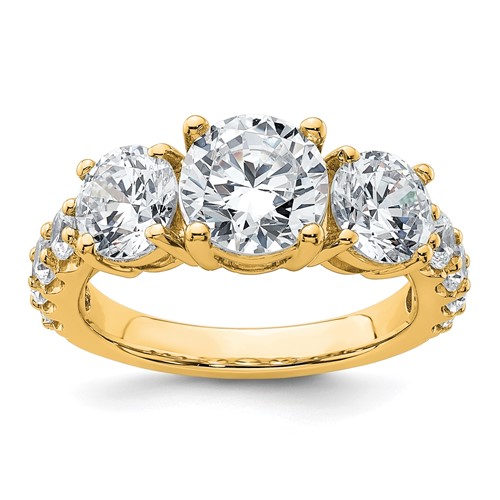 True Origin 14K Yellow Gold 4 Carat Lab Grown Diamond VS+ F+ Complete Round Three Stone Ring