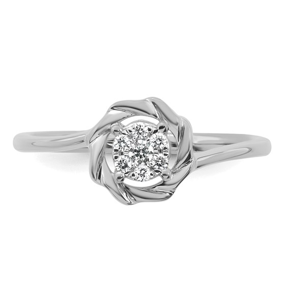 14k White Gold Complete Diamond Cluster Round Engagement Ring