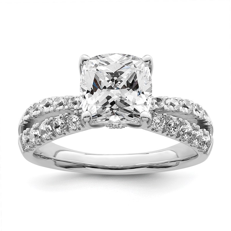 True Origin 14k White Gold 2 5/8 carat Cushion Lab Grown Diamond VS DEF Cushion Complete Engagement Ring