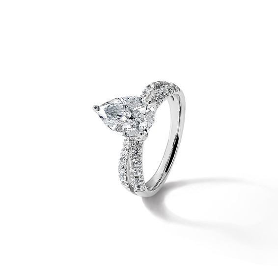 True Origin 14K White Gold 2 5/8 carat Lab Grown Diamond VS+ F+ Complete Pear Engagement Ring