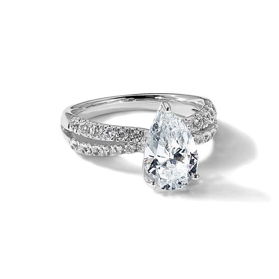 True Origin 14K White Gold 2 5/8 carat Lab Grown Diamond VS+ F+ Complete Pear Engagement Ring