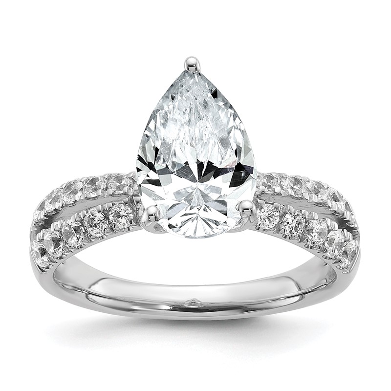 True Origin 14k White Gold 2 5/8 carat Pear Lab Grown Diamond VS DEF Pear Complete Engagement Ring