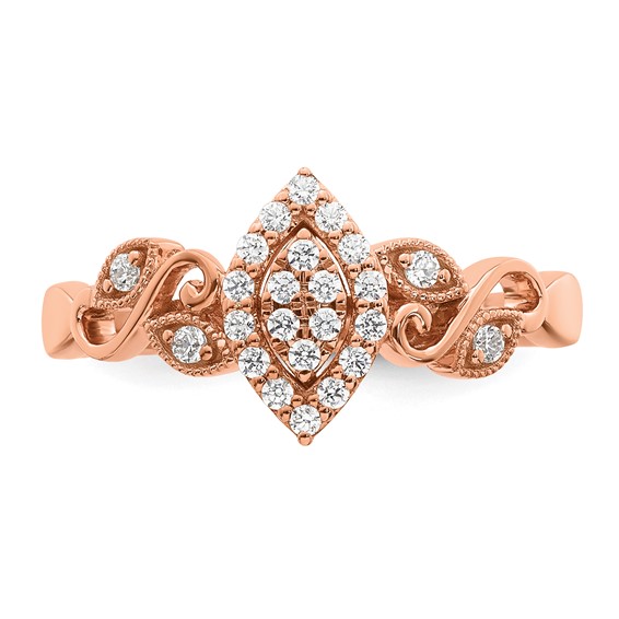 14k Rose Gold Complete Diamond Cluster Marquise Engagement Ring