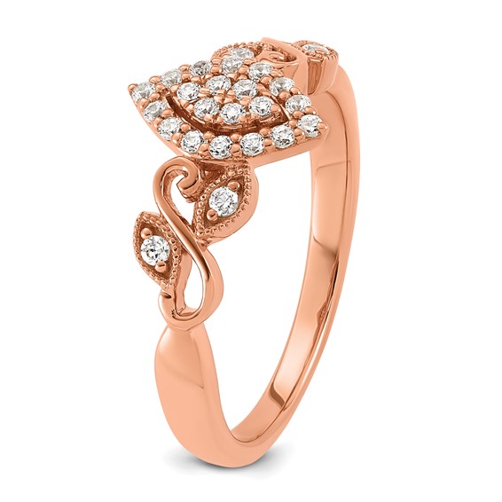 14k Rose Gold Complete Diamond Cluster Marquise Engagement Ring