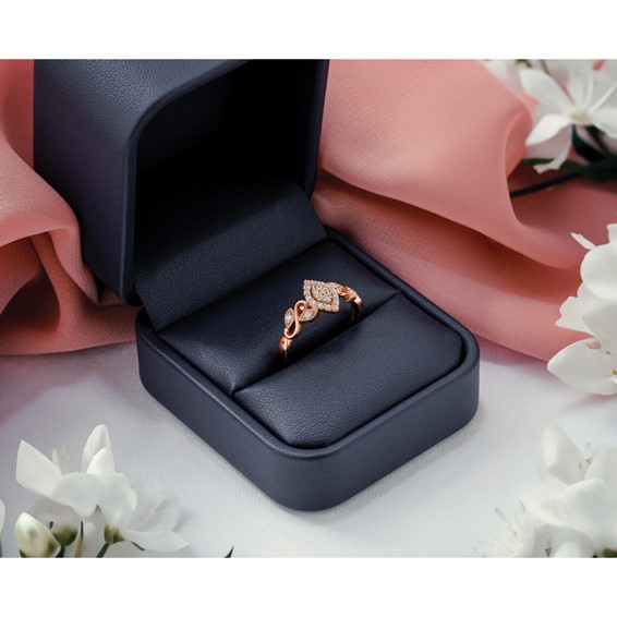 14k Rose Gold Complete Diamond Cluster Marquise Engagement Ring