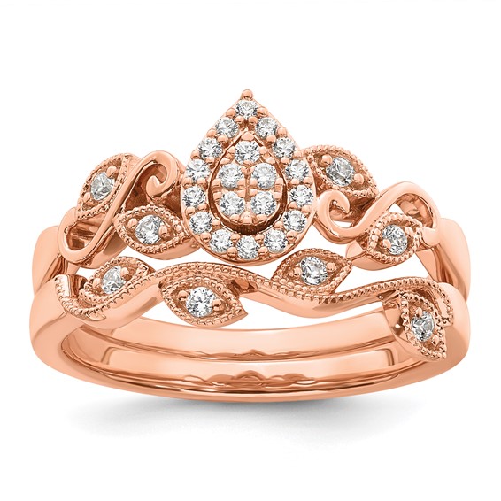 14k Rose Gold Complete Diamond Cluster Teardrop Engagement Ring