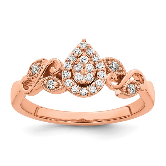 14k Rose Gold Complete Diamond Cluster Teardrop Engagement Ring
