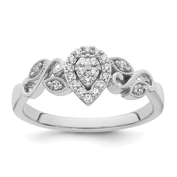 14k White Gold Complete Diamond Cluster Teardrop Engagement Ring