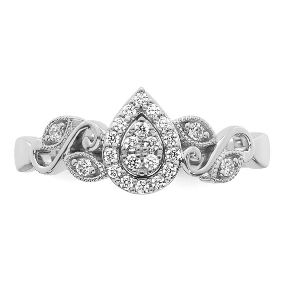 14k White Gold Complete Diamond Cluster Teardrop Engagement Ring